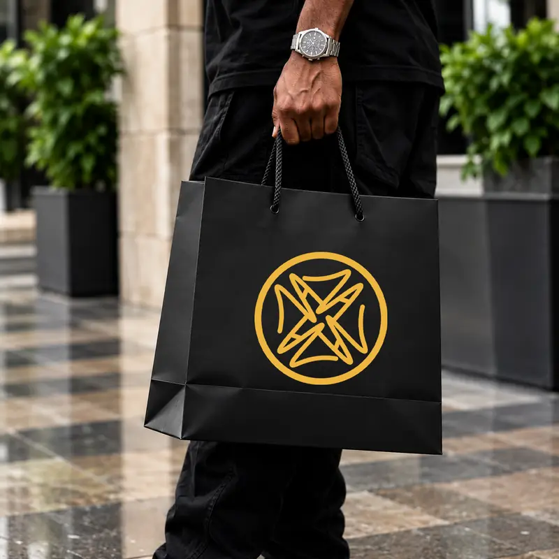 A man carrying the Nwoke Attire bag
