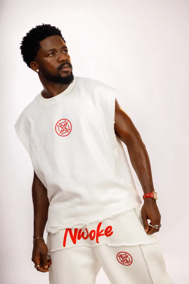 The Legodi set in Bone white, red print, front