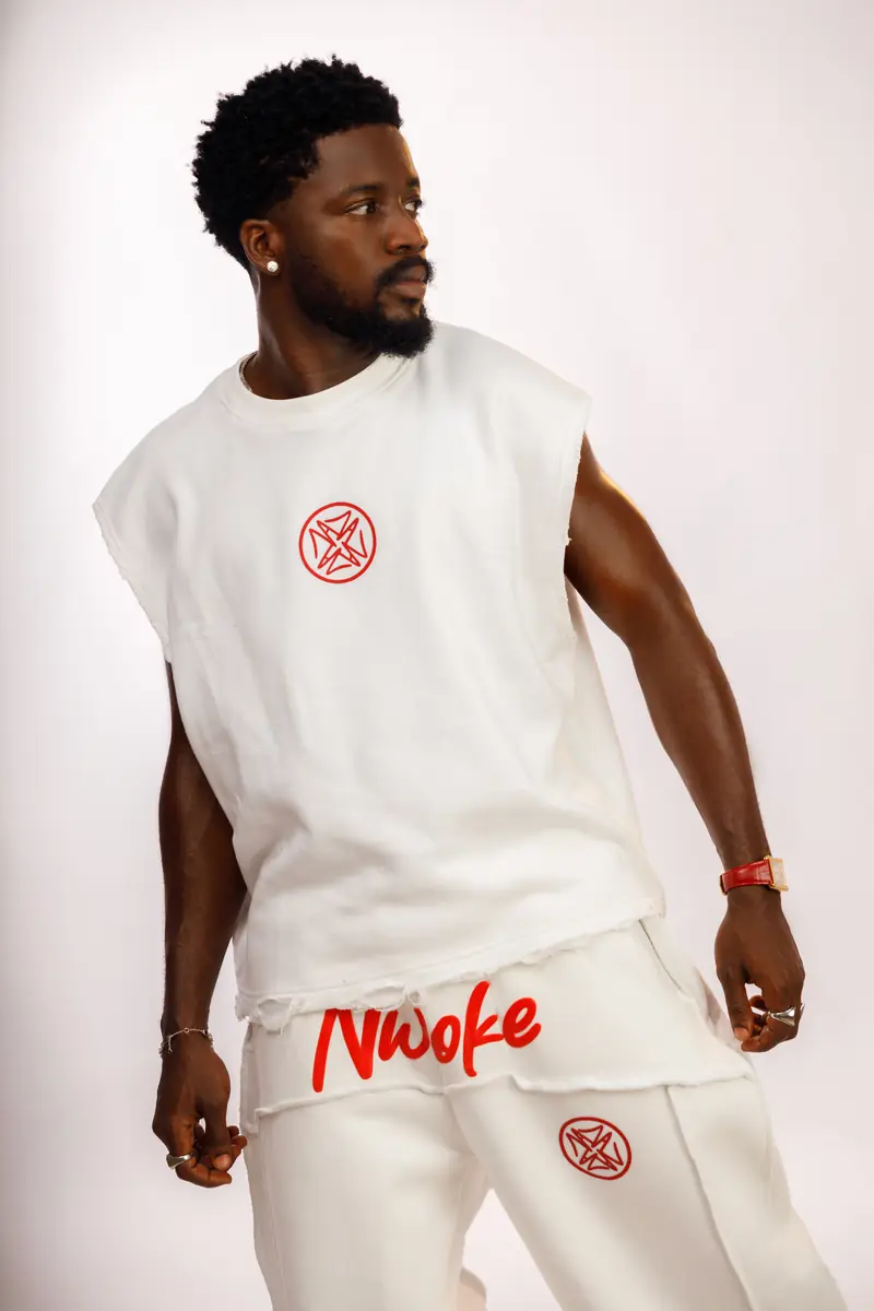 The Legodi set in Bone white, red print