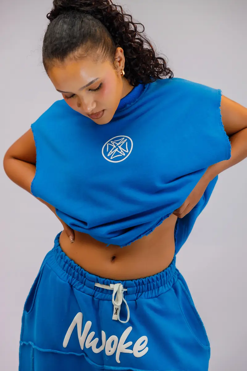 A woman in the Cobalt set in the studio