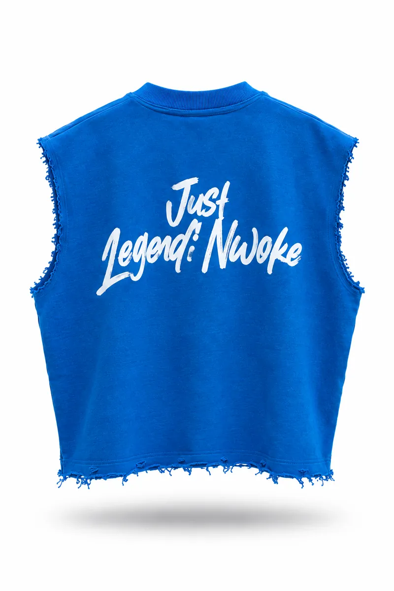 The Legodi top in Cobalt blue, white print, back