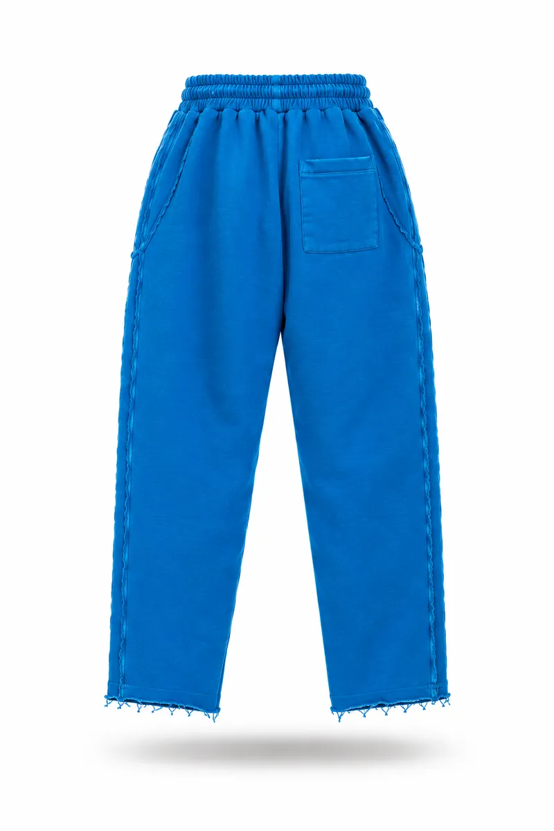 The Legodi trouser in Cobalt blue, white print, back