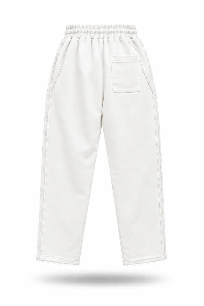 The Legodi trouser in Bone white, red print, back