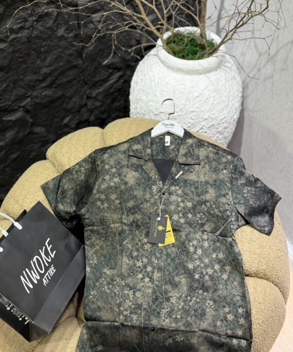 Classic Short sleeve Green & Gold Floral Shirt