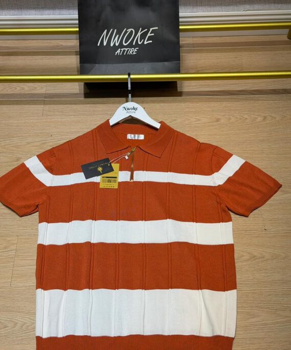 Exclusive Orange Stripe Turkey Knit Polo