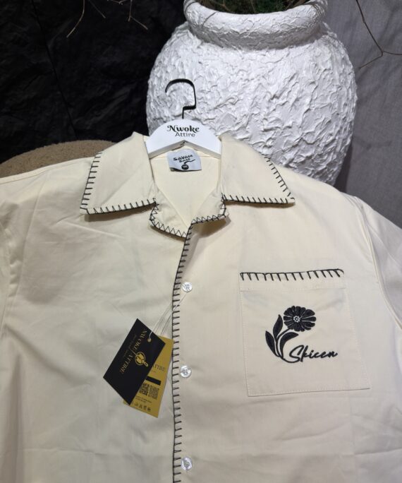 Ivory Contrast-Stitch Collar Shirt