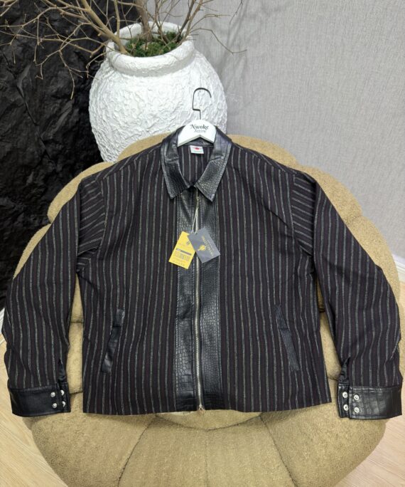 Faux Leather stripe Jacket