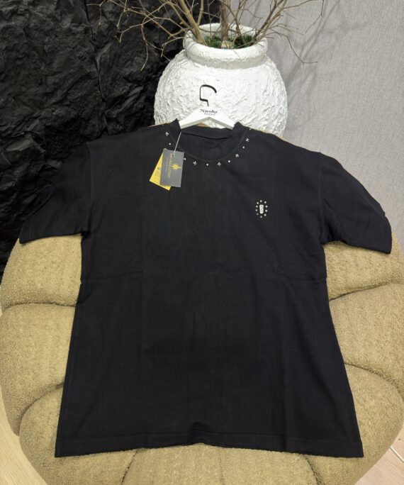 Studded Neckline Black Allure T-Shirt