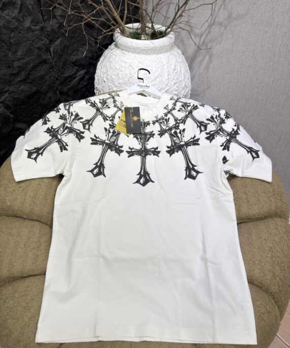Gothic Cross Print White T-Shirt