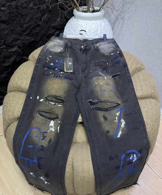 Distressed Paint Splatter Denim