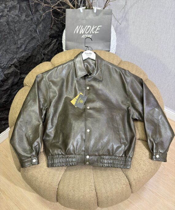 Olive Bomber Leather Jacket