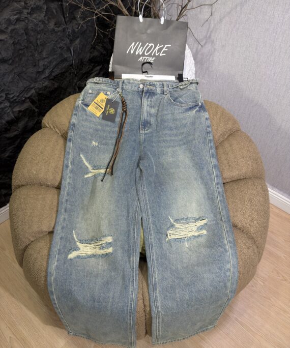 Damage Wide-Leg Denim